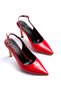 Zri̇n-1153 Exclusive Red Patent Leather Daily Open Back 9 cm Heeled Shoes - 3