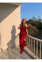 Red Gathered Blouse and Trousers Set - 5