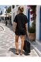 Women's Summer Polo Collar Linen Blouse and Shorts Bottom Top Set - 4