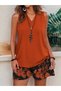 Women's Sandy V-Neck Strap Blouse and Patterned Shorts Two-Piece Set - 4