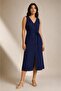 V-Neck Belted Linen Midi Dress - 2