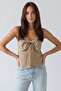 Women's Linen-Like Blouse with Bow Detail on the Front and Adjustable Thin Straps - 4