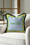 Smile Striped Sun Motif Fringed Pillowcase - Cheerful Summer Blue Black Tassel Throw Pillow Cover - 5