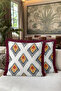Ethnic Ikat Patterned Fringed Pillowcase - Authentic Anatolian Bohemian Gray Burgundy Tassel Throw Pillow Cover - 4