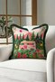 Floral Caravan Landscape Fringed Pillowcase - Camping Retro Bohemian Pink Green Tassel Throw Pillow Cover - 2
