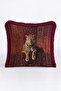 Leopard Figure Oriental Pattern Fringed Pillowcase-Exotic Animal Mink Burgundy Tassel Throw Pillow Cover