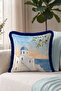 Mediterranean Island View Santorini Inspired Fringed Pillowcase - Navy Blue Tasseled Throw Pillow Cover - 2