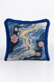 Floral Geometric Fringed Pillow Cover - Abstract Floral Blue Gold Navy Blue Tassel Throw Pillow Cover - 3