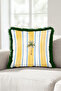 Tropical Striped Palm Fringed Pillowcase-Summer Beach Bohemian Blue Black Tassel Throw Pillow Cover - 2