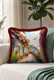 Mediterranean Coast View Floral Fringed Pillowcase-Marina Boho Blue Burgundy Tassel Throw Pillow Cover - 5