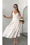 Women's White Cherry Patterned Backless Halter Neck Midi Dress Summer Viscose Dress - 4