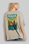 Prague Czech 2 Beige Oversize Country City Back Printed Unisex T-Shirt 100% Cotton Premium - 3