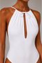 Women's Halter Neck Front Window Detailed Backless Bodysuit White - 3