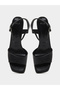 Black Plain Ankle Strap Block Heel Sandals - 5