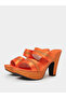 Orange Double Strap Platform Mules - 2