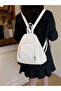 White Solid Zip Closure Backpack - 7