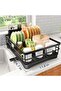 Stainless Steel Dish Rack for Kitchen Counter, Large-Capacity Dish Drainer with Cutlery Holder, Kitchen Organizer for Dishes, Spoons and Forks, Black - 5
