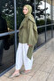 Muslin Shawl Lace-Up Blouse - Khaki
