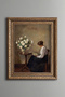 Woman Reading a Book and White Roses - Vintage Patterned Painting - Thick Model