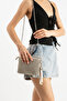 Gold Beige Knitwear Woven Clutch Portfolio Women's Bag with Wrist Strap - 2