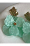 Gold Color Green Flower Earrings (6 cm) - 3