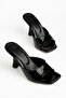 Zri̇n-687 Exclusive Black Patent Leather Single Strap Square Heeled Slippers 9 cm