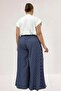69010 Plus Size Mango Trouser Skirt with Elastic Waist - Navy Blue Polka Dot - 5