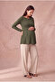Maternity Green Viscose Crew Neck Long Sleeve Double Layer Blouse with Breastfeeding Feature Alivia - 2