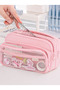 Eslite 3 Compartments Large Capacity Transparent Window Soft Pink Pen Holder Pencil Case - 5