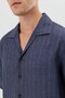 Navy Blue Linen Blend Striped Relax Fit Men's Short Sleeve Shirt - 5