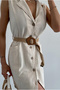 Women's Belt Detailed Shirt Collar Buttoned Sleeveless Linen Dress - 4