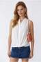 2184 Women's Tencel High Collar Sleeveless Buttoned Blouse White