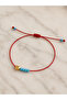 Red String Necklace with Gold Heart Figure and Turquoise Sand Beads - 2