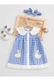 Baby Girl Blue Plaid Cotton Dress with Duck Embroidery and Bandana Gift Summer Dress 6-24 Months