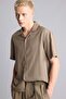 Boxy Fit Apaş Collar Flowy Fabric Short Sleeve Khaki Shirt I2094Ax26Sm