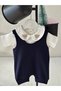 Men's Bear Embroidered Collar Detailed Bodysuit and Navy Blue Combed Cotton Baby Salopet Set 100% Cotton