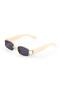 Women's Sunglasses Rectangular Design Cream Frame Black Piercing Ring Glass - 4