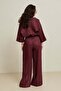 Burgundy 100% Linen Comfortable Cut Trousers with Pocket Detail - 5