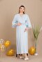 Blue 2-Piece Maternity Nightgown Set – Long Model with Lace Detail - 4