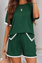 New Season Women's Short Sleeve Crew Neck Stripe Detailed Viscose Two Thread Blouse and Short Shorts Two-Piece Set - 2