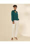 Women Green Flower Detailed Chiffon Blouse - 2
