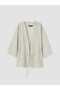 Beige Shawl Collar Striped Belted Women's Kimono - 5