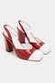 Solea Red Patent Leather Women's Shoes with White Toe Detail and Elastic Back and Thick Heels - 4