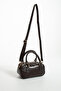 Women's Brown Wrinkled Textured Faux Leather Hand and Shoulder Bag - 4