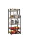 5 Tier Kitchen Oven Rack with 2 Large Wire Baskets, Sturdy Microwave Stand, Industrial Coffee Bar Station, Spice and Pot Organizer with 8 Hooks, Black + Grey - 8
