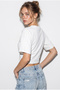 Women's White Crew Neck Corsage Crop Blouse with Stitching Detail Öb261040 60286436 - 5