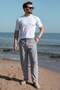 Painted Gray Relaxed Fit Jacquard Men's Trousers with Elastic Waist E6593 - 3