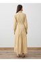 Belted Hijab Dress with Cut-Out Skirt Detail - Dark Beige - - 5