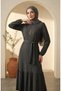 Bubble Fabric Necklace Detailed Belted Hijab Dress 0575-02 Anthracite - 3