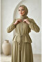 Stone Detailed Zippered Belted Hijab Double Set 0335-02 Khaki - 3